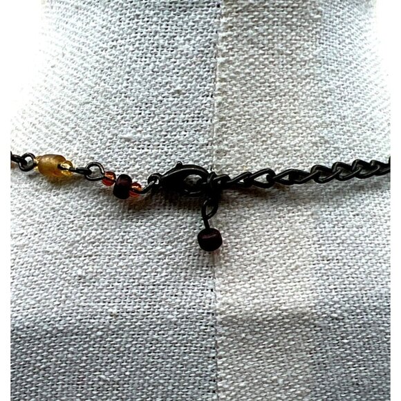 Vintage Hand-Painted Floral Pendant Necklace With Beaded Chain. B44 - Picture 13 of 13